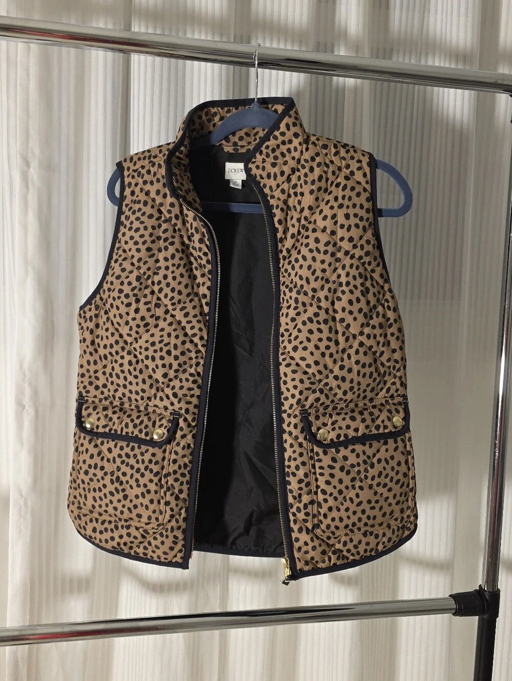 J.Crew Quilted Leopard Print Spotted Zip-Up Vest,Vest (Size S)
